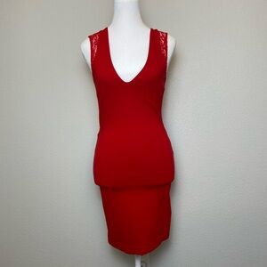 Zara red laced back bodycone midi woman dress plunging neck line sleeveless
